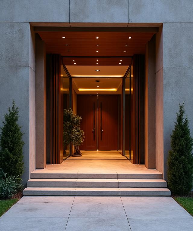 A grand entrance to a contemporary villa in Toorak.