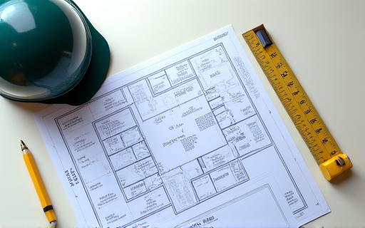 Blueprint and tools for new home construction.